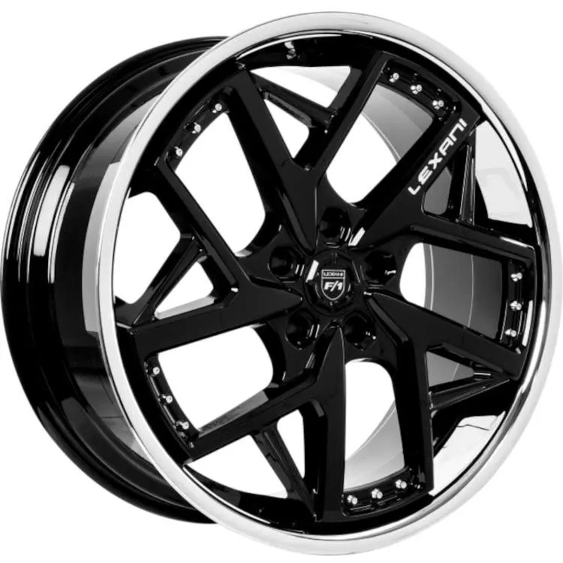 LEXANI DEVOE GLOSS BLACK WITH SS CHROME LIP WHEELS | 22X10.5 | BLANK | OFFSET: 5MM | CB: 74.1MM